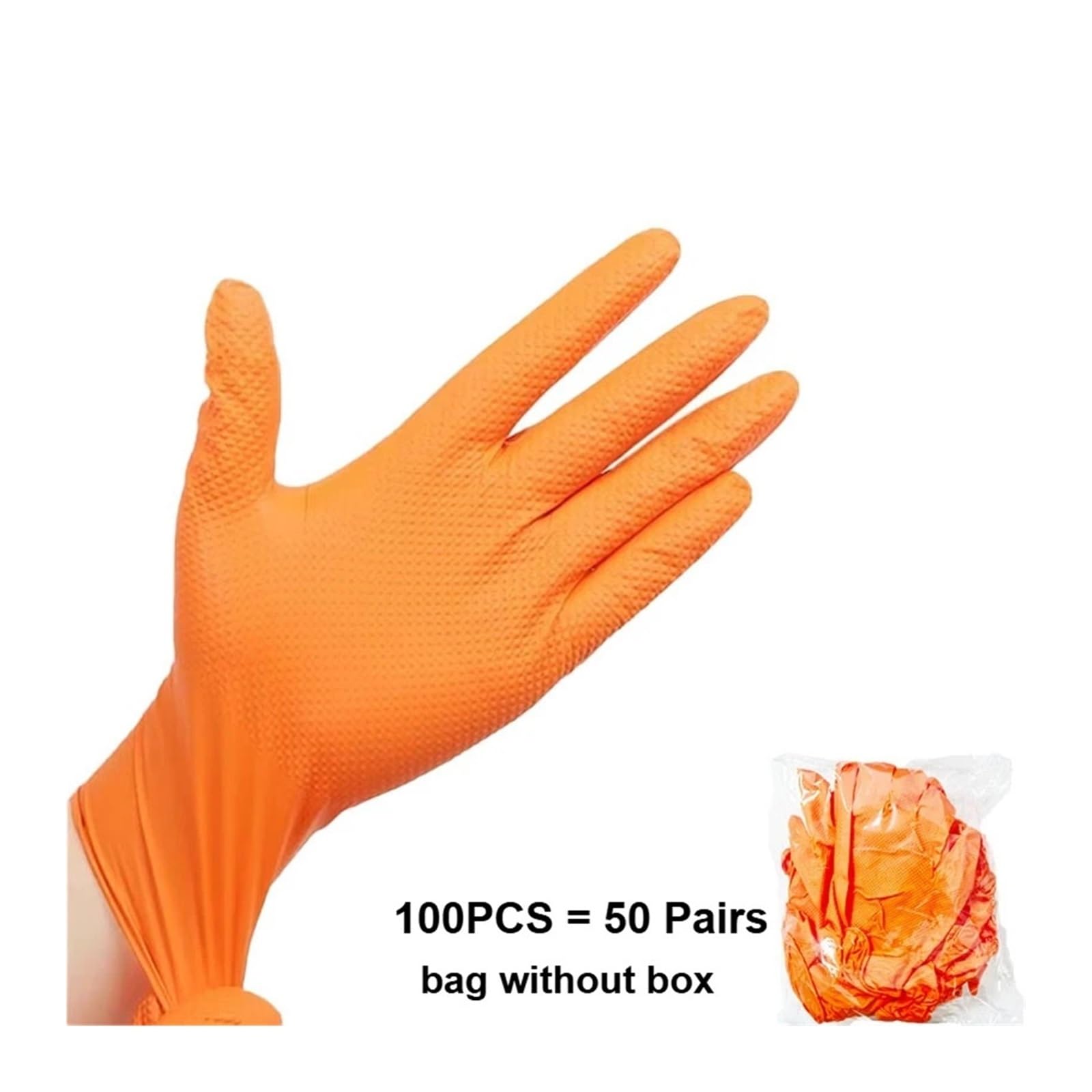 Ciężkie Pomarańczowe Jednorazowe, Bardzo Grube Rękawice Nitrylowe 8,5 Mil – Bezpudrowe, Odporne Na Przebicie Robocze O Fakturze Diamentu(Orange 100PCS,L)