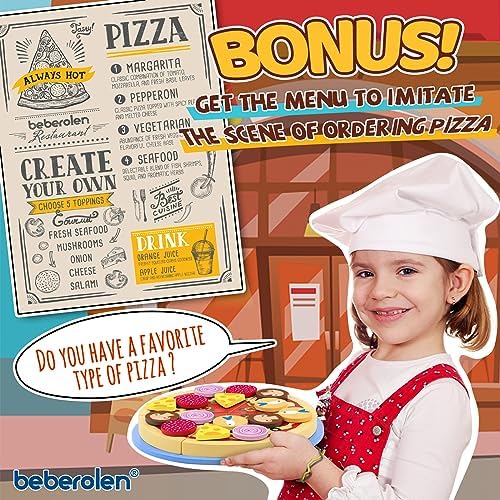 Beberolen Wooden Pizza Toy Play Food Set for Kids Pretend Play Kitchen Accessories Cutting Food Toys for 3 4 5 Years Old Toddlers Boys Girls 6 61ctpuj3MVL. AC