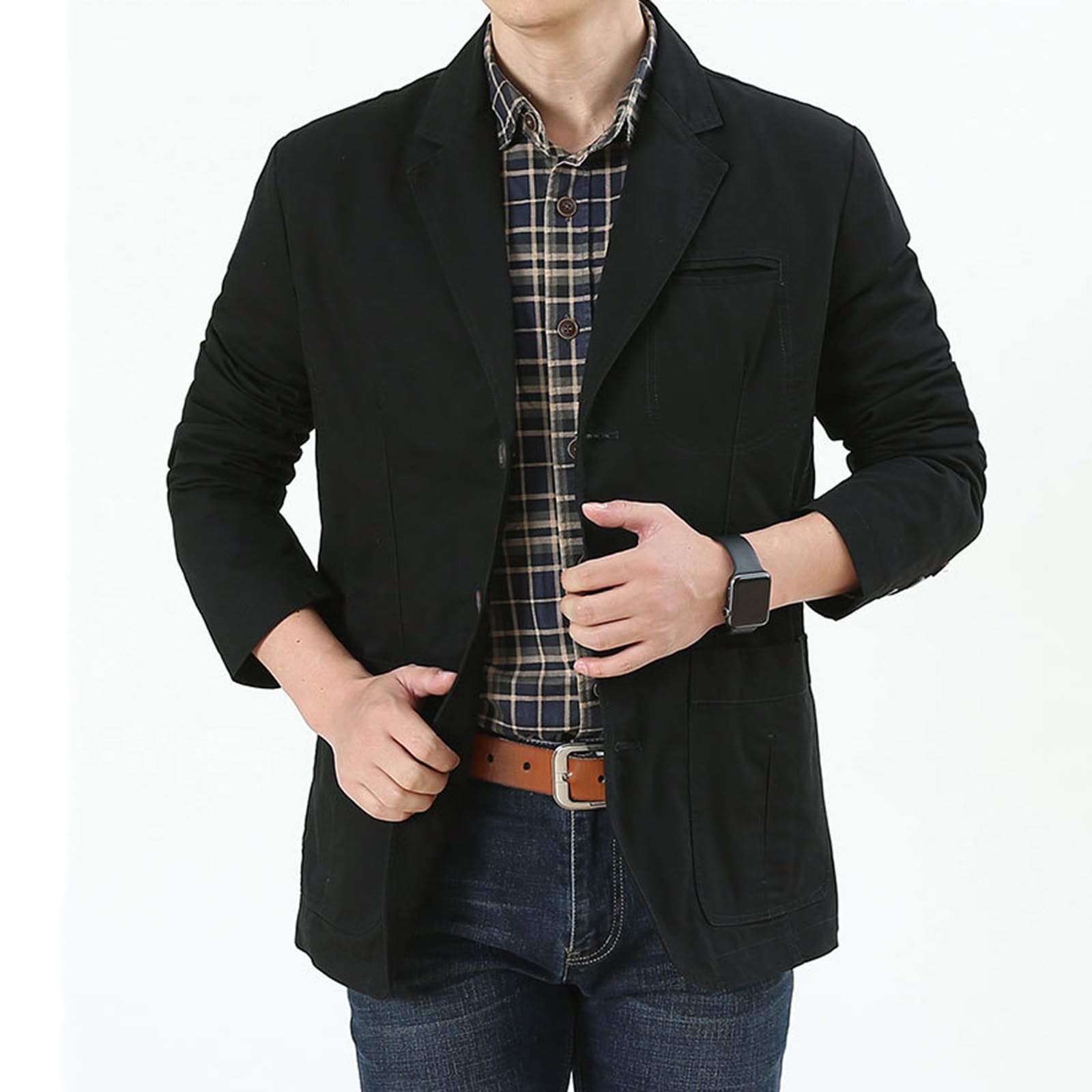 Generisch Americana de traje para hombre con cuello de solapa con tres botones, corte ajustado, manga larga, estilo deportivo