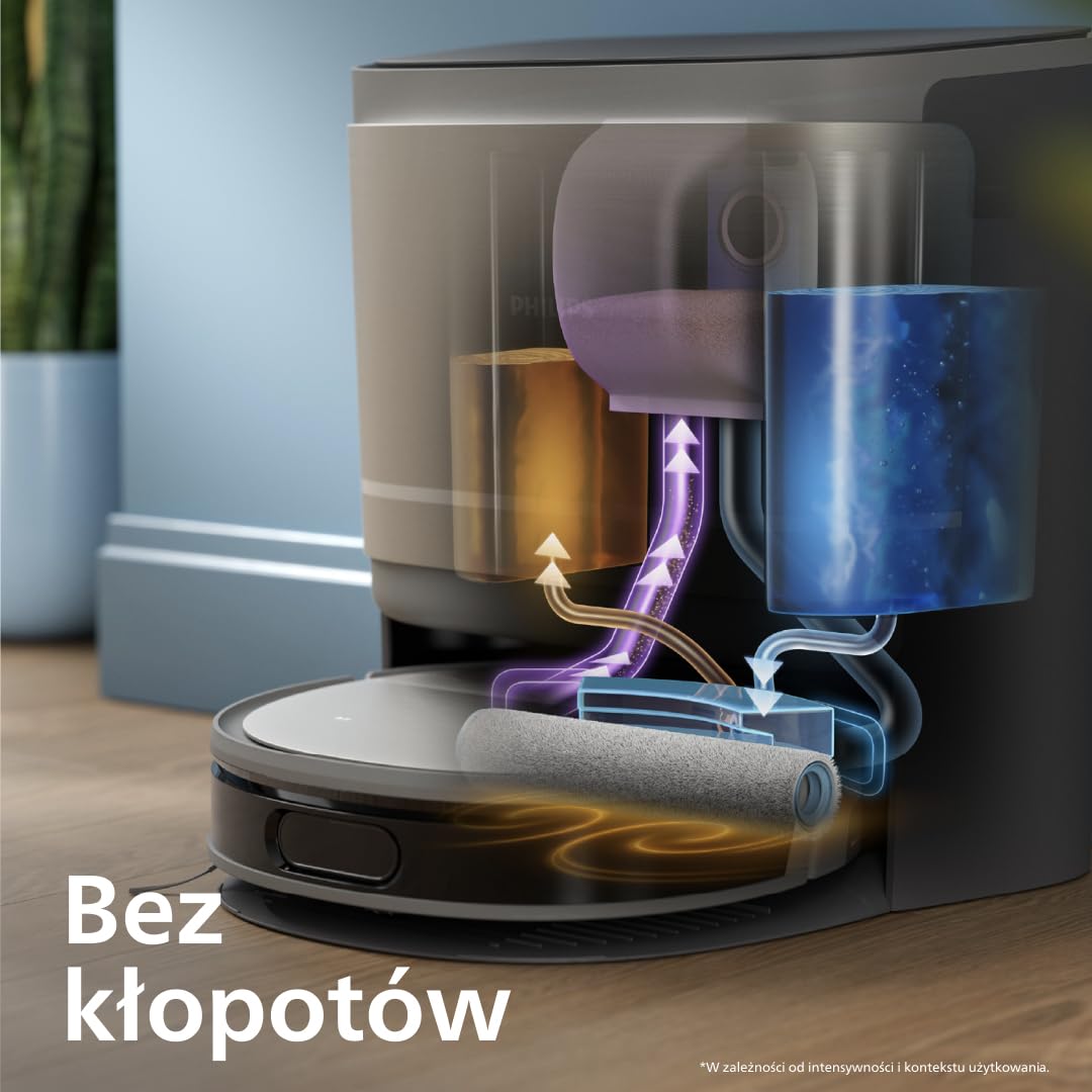 Philips Robot odkurzający i myjący z serii 9000 - bardzo mocne ssanie, aktywne mycie zawsze świeżą wodą, stacja wielofunkcyjna, wykrywanie przeszkód, sterowanie za pomocą aplikacji (XU9100/10)