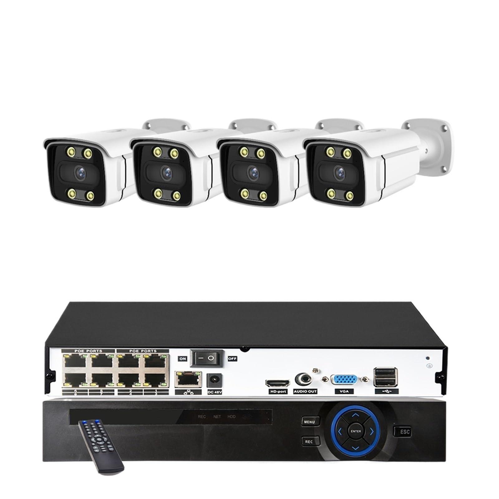 System Kamer Bezpieczeństwa 8CH 4K NVR 8MP Z Detekcją Twarzy, Kolorową Kamerą IP Noktowizorem POE, Dwukierunkowym Systemem Monitoringu Audio I Wideo 2K Wykrywanie Ruchu(None,8 NVR x 4PCS 4K)