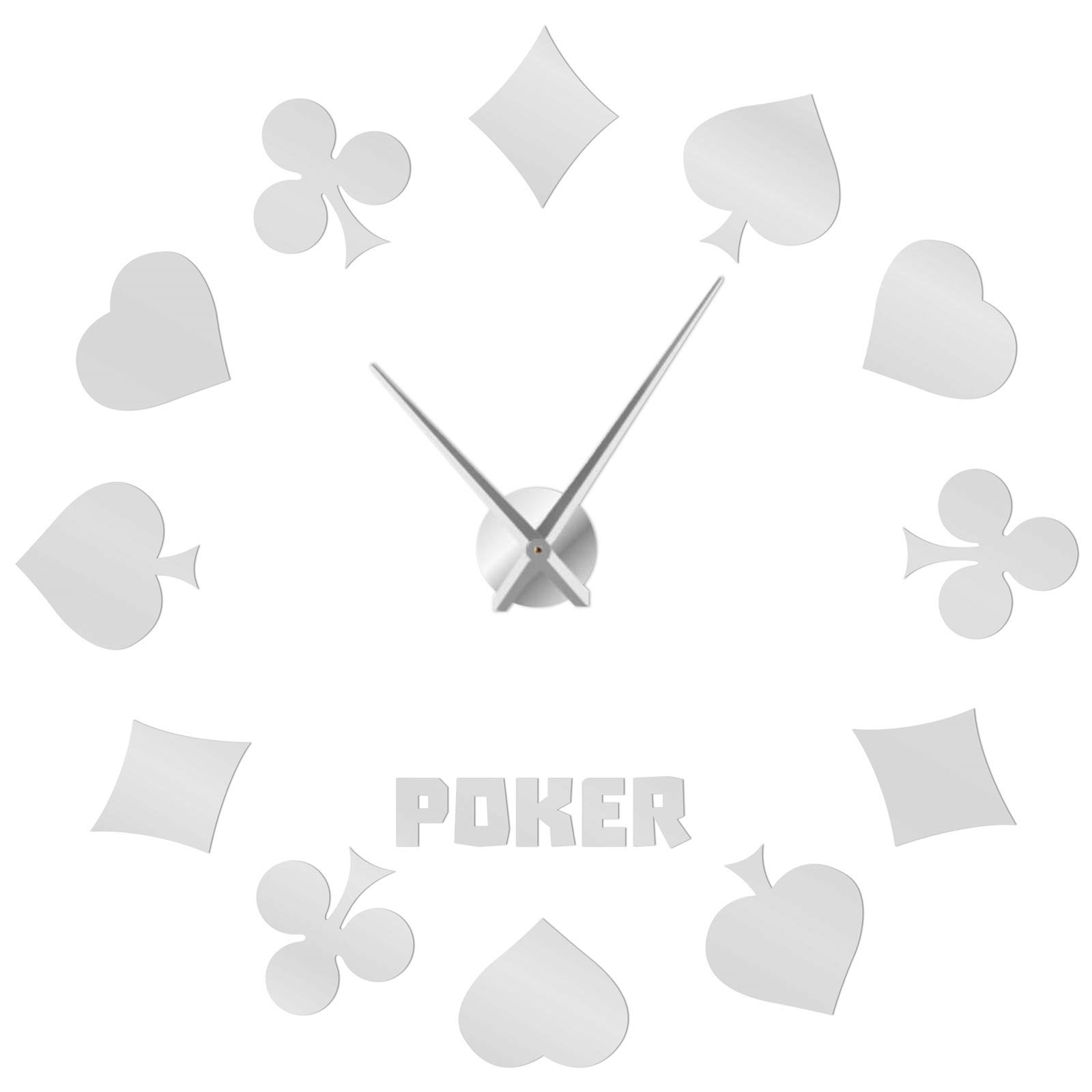 Grande horloge murale poker silencieuse effet miroir argenté 70cm