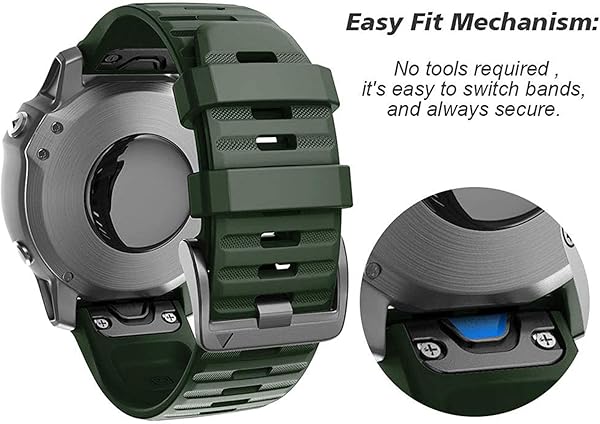 NotoCity Corrra para Garmin Fenix 7/6/5/6 Pro/7 Pro/5 Plus, Quickfit 22mm Correa para Garmin Fenix 8/8 pro 47mm, Forerunner 965/955/935, Nylon Correas para Epix Gen 2, Quatix 7(Negro+Verde militar) - 3