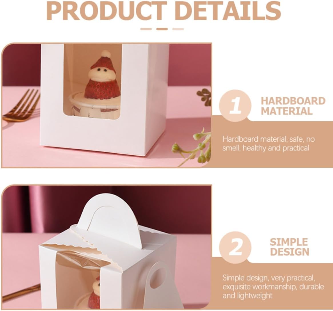 Cupcake Handheld White Cardboard 24pcs Carrier with Boxes Window Cake Inserts Easy Assembly Birthday Holiday Parties, Folding Design Packaging, for Parties Dessert