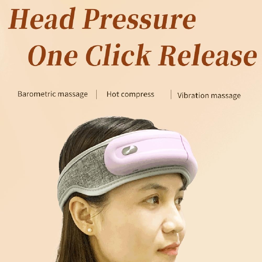 Masajeador de Cabeza EléCtrico, VibracióN, CompresióN Caliente, Masaje con Bolsa de Aire, Alivia el Dolor de Cabeza, Bluetooth, MúSica, Terapia de RelajacióN (Rosa)