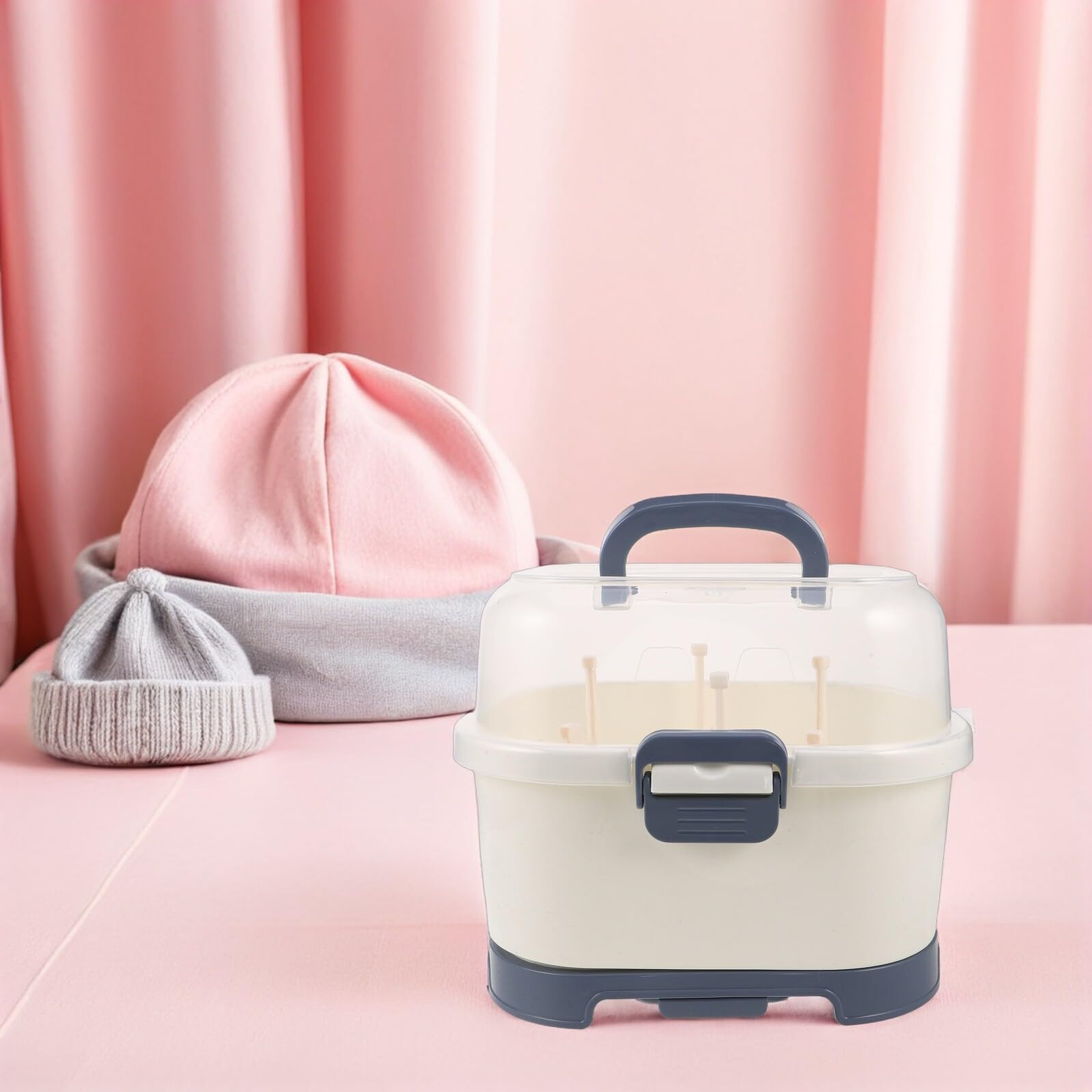 Tragbarer Flaschentrockner mit Abdeckung Staubdichte Aufbewahrungsbox für Babyflaschen 28X26X22cm Organizer für Stillzubehör Unterwegs Küche und Haushalt