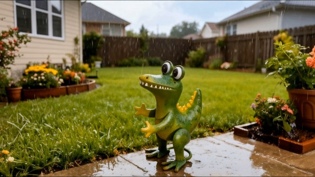 Estatua de Cocodrilo para Jardín de Metal Verde miniatura 7