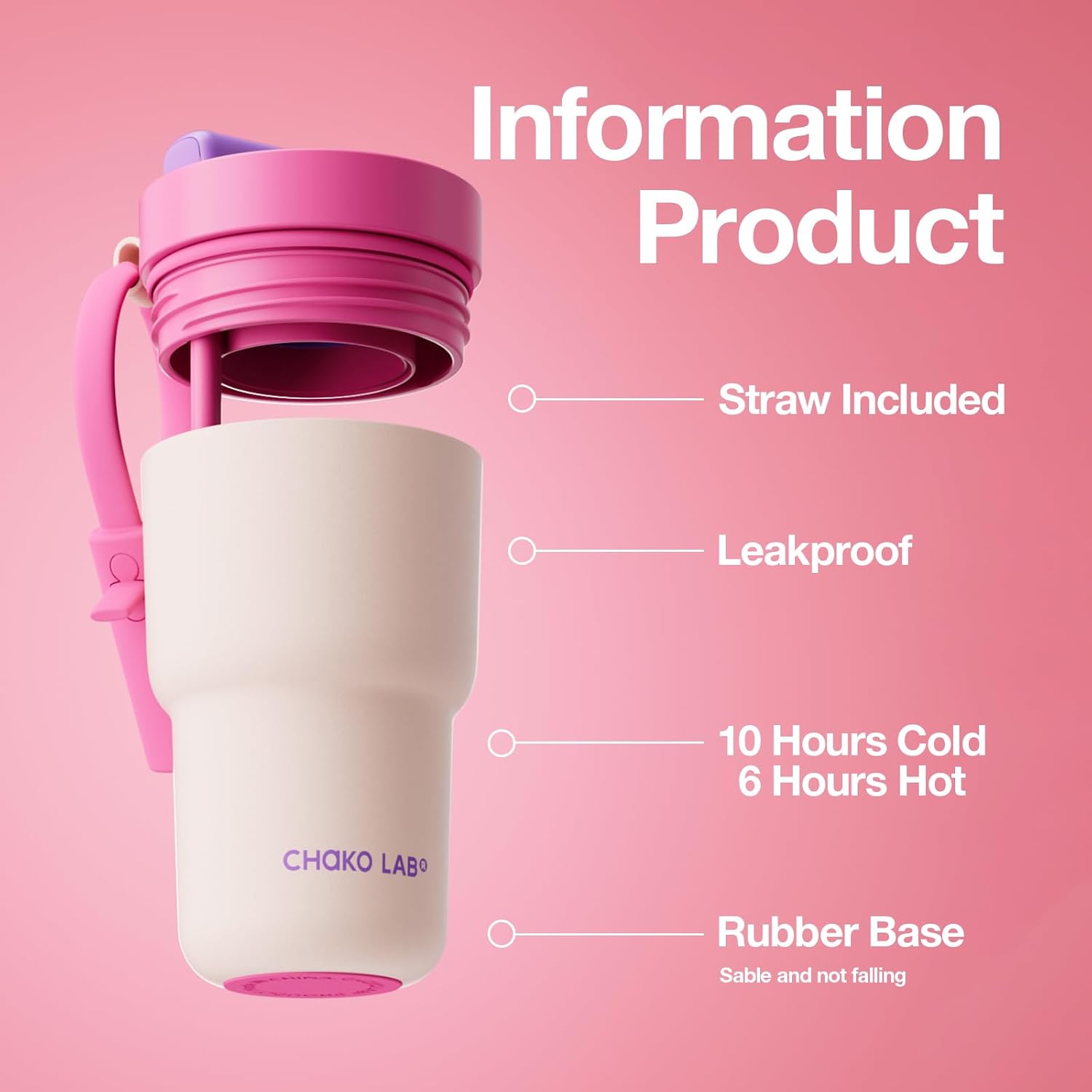 CHAKO LAB Stainless Steel Insulated Water Bottle with Two Drinking Ways | Twist Tumbler BPA-Free Leak-Proof | 17 oz Bottle with Ceramic coating | Rose - Image 2