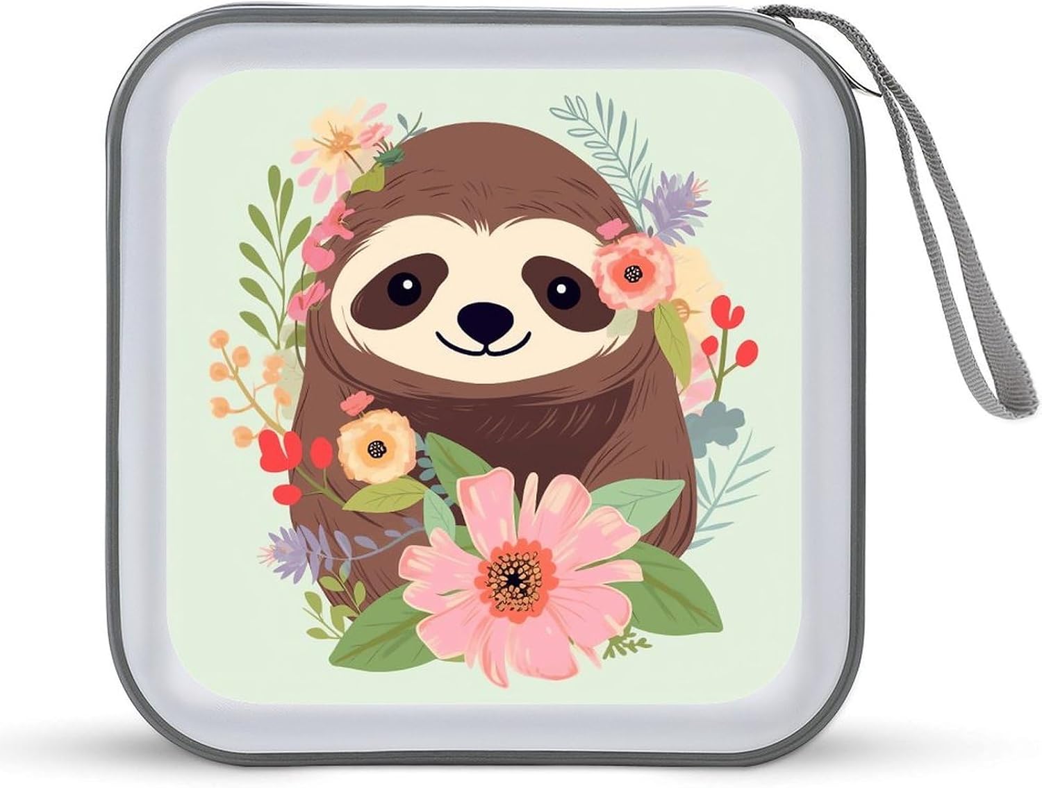 Sloth And Flowers CD Case Binder for Travel Car DVD Storage Box with Handles Fashion DVD Storage Case Cover CD Storage Binder for Movie Music Audio Disks 40 Disc Units