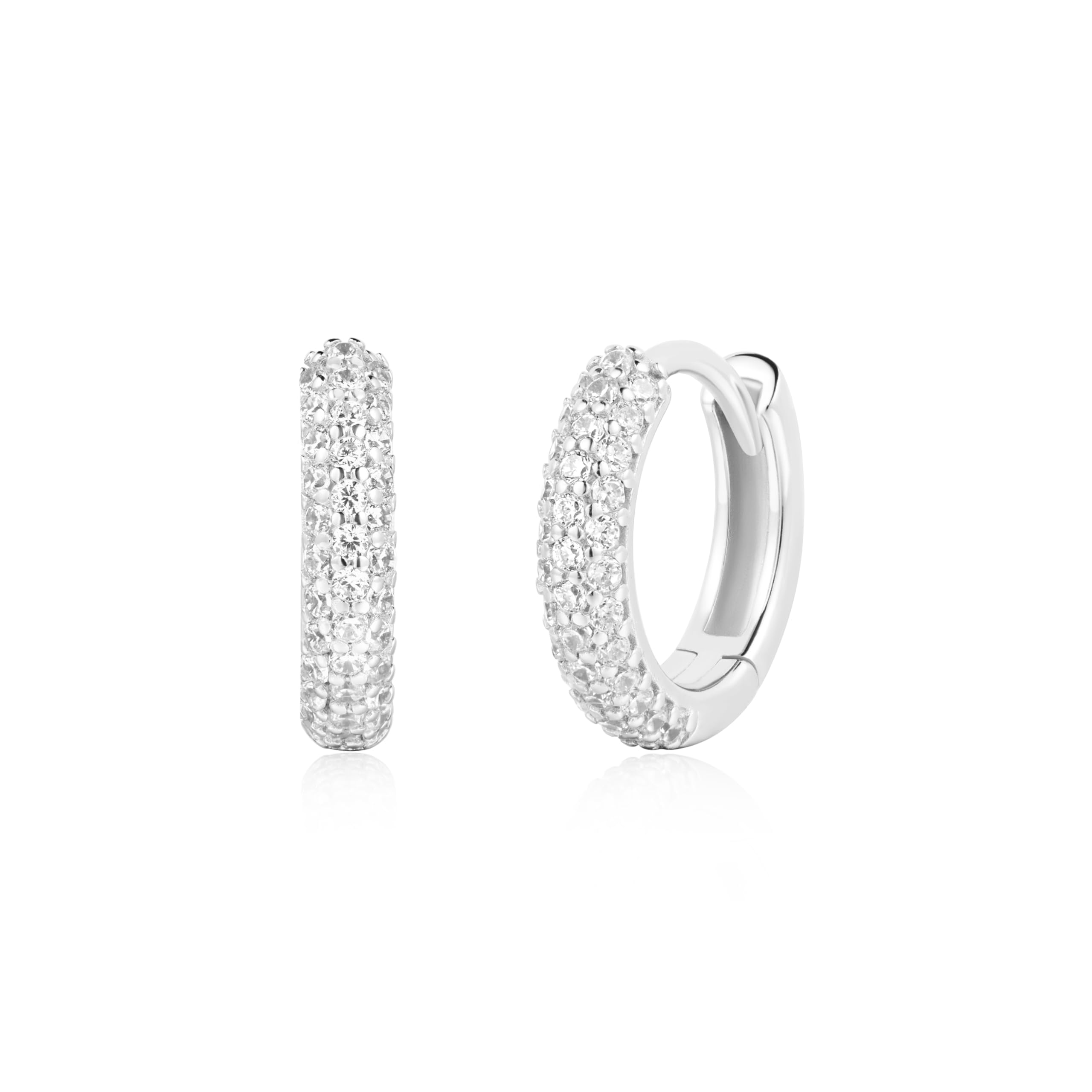 ANIA HAIE Damen Creolen HEART HUNTER Ohrringe aus 925 Sterling Silber, besetzt mit 72 Zirkonia Pavé, Größe: 10,2 mm, inkl. Geschenkverpackung