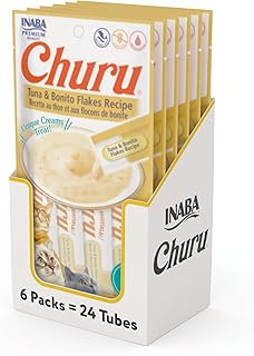 INABA Churu Cat Treats, Grain-Free, Lickable, Squeezable Creamy Purée Cat Treat/Topper with Vitamin E & Tau...