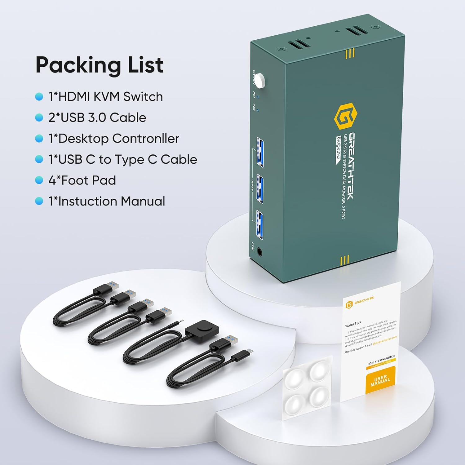 KVM Switch 2 Monitors 2 Computers HDMI 8K@60Hz, USB3.0 4K@144Hz Dual Monitor KVM Switch with 3 USB 3.0 Ports Sharing Keyboard and Mouse Printer Scanner, KVM Switches with Desktop Controller