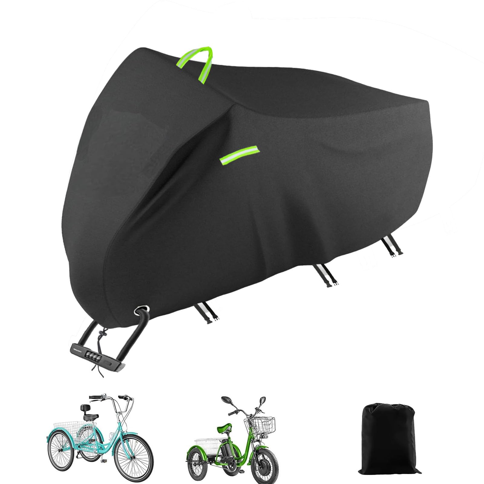 Housse de protection pour tricycle adulte 420D étanche pour tricycle adulte 191 x 77 x 112 cm - Housse universelle durable avec trou de serrure, boucle, bandes réfléchissantes