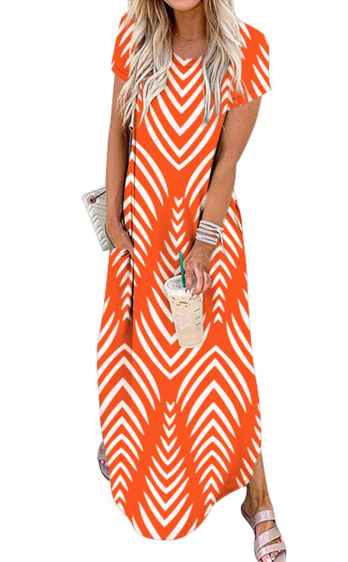 Jeqeocafy Women Summer Long Sundress Crewneck Short Sleeve Maxi Dress 2026 Casual Loose Beach Dress with Pockets
