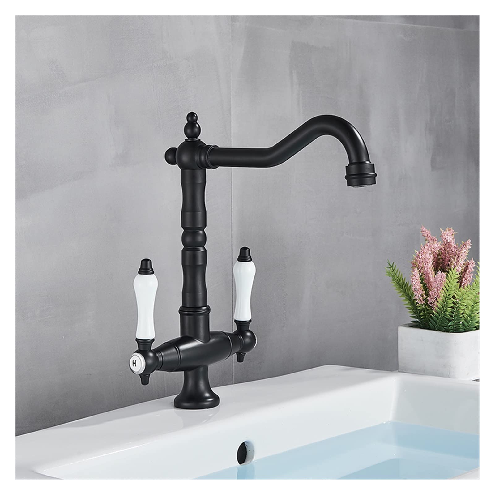 ZQFHSX Pure Water Sink Faucet - Ceramic Handles, Hot and Cold Mixer Taps, Deck Mounted