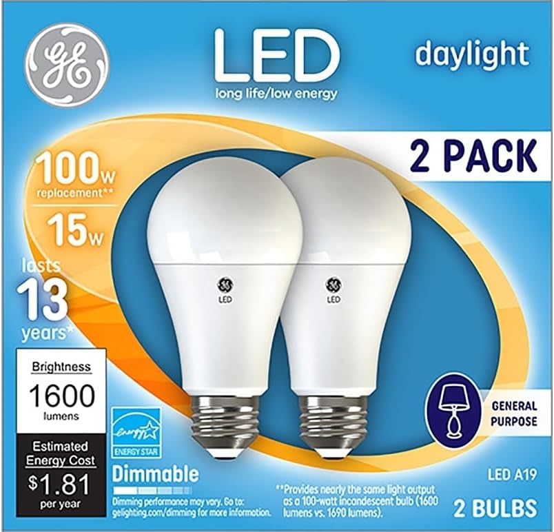 GE A21 E26 (Medium) LED Bulb Daylight 100 Watt Equivalence 2 pk