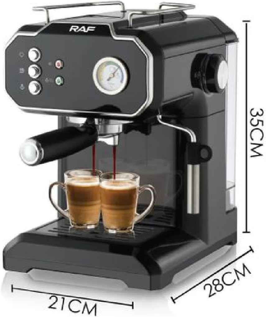 Close-up of RAF R.104B Coffee Maker features: removable waste tray, double cup diversion, indicator button