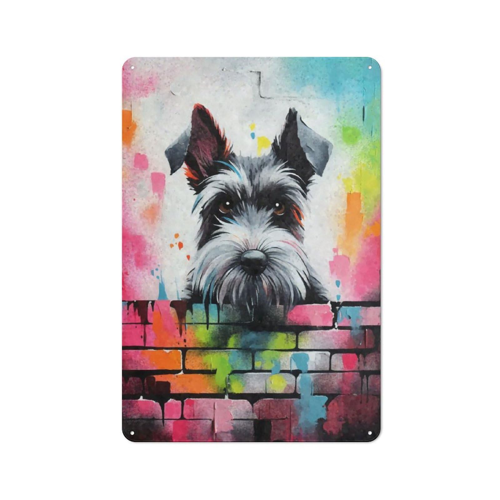 Junmoney Miniature Schnauzer Bricks Retro Metal Wall Sign 30X20cm With For Garage Wall, A Decorative Metal Sign For Garages And Workshops