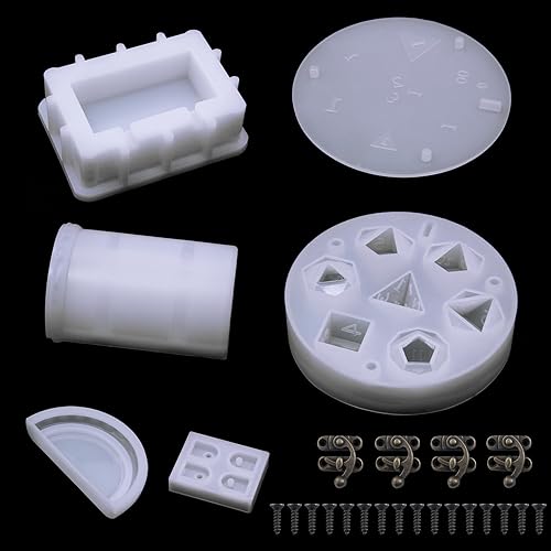 Molde de silicona para dados DND, 7 formas de dados de silicona con molde de caja de almacenamiento de tesoros de silicona, molde epoxi para lanzar disponible en Yaxa Guatemala