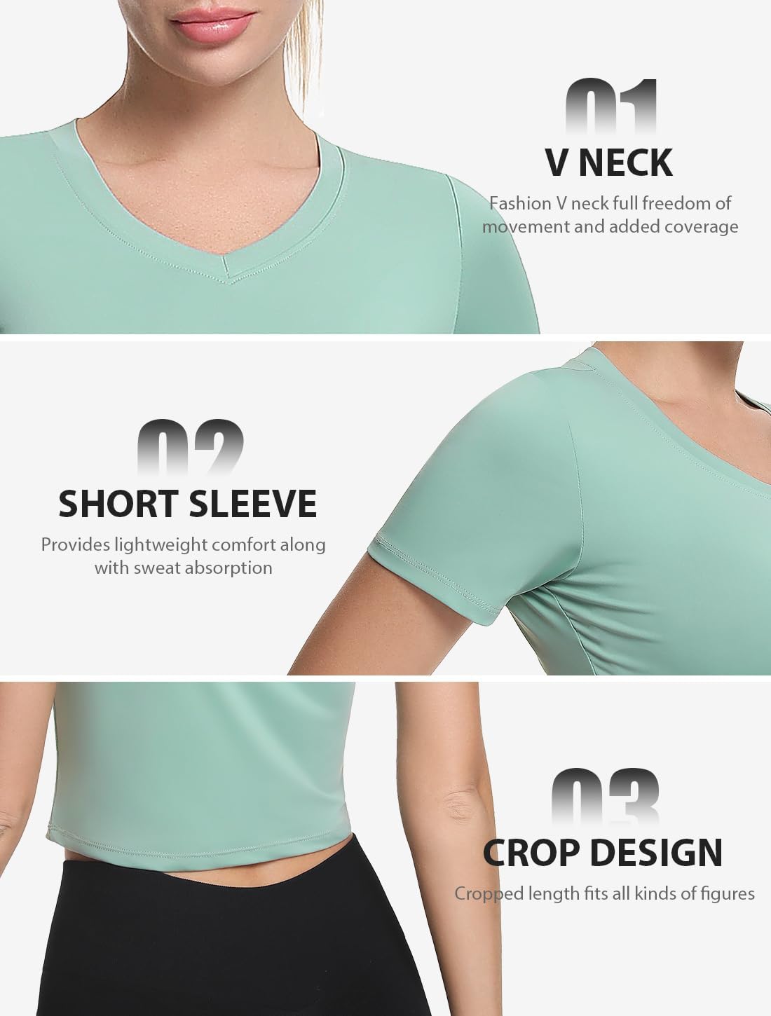 Xelky Women's Crop Dry Fit T-Shirt Workout Short Sleeve Solid Cropped Top V Neck Casual Fitted Yoga Tees - Image 5