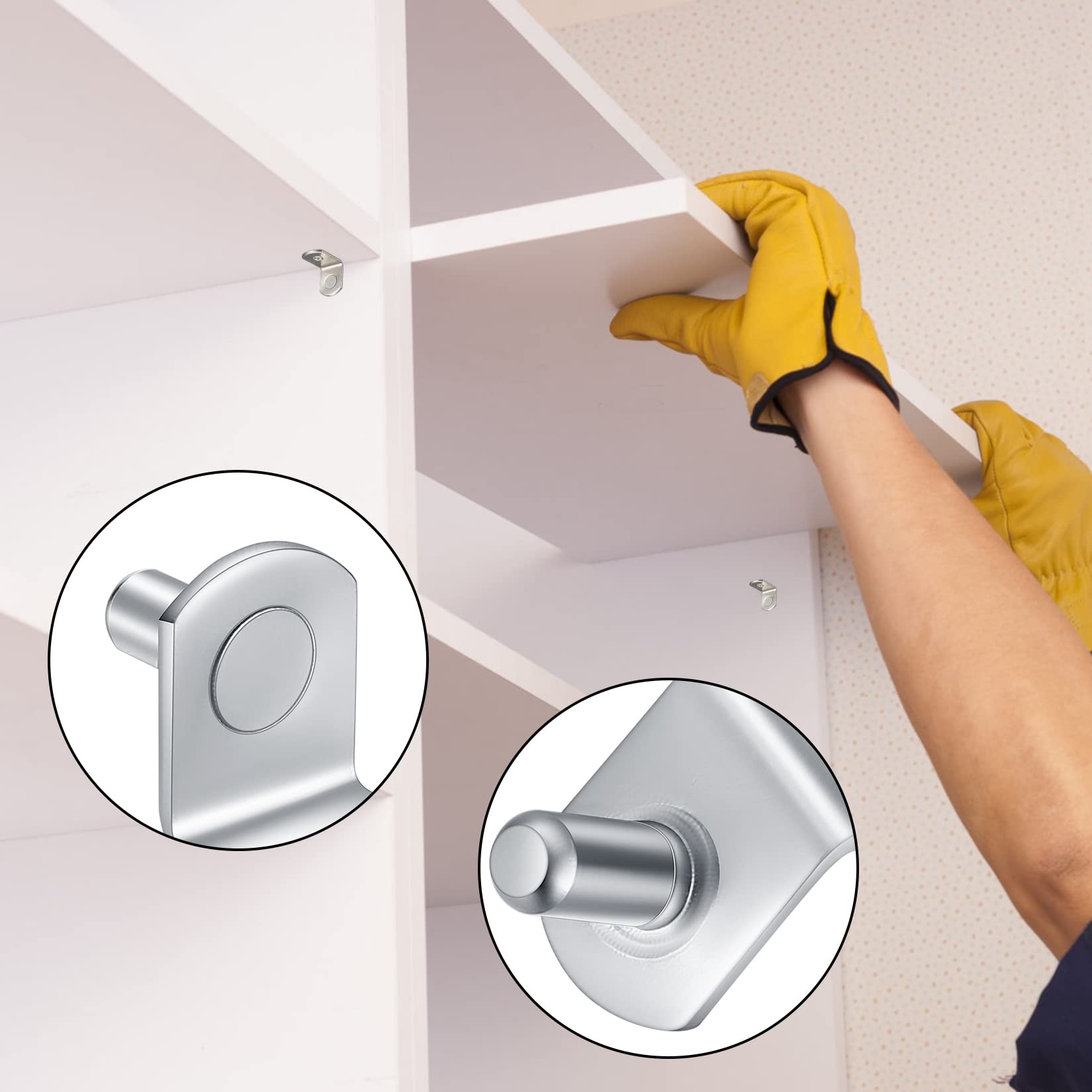 20 Pezzi Pioli di Supporto per Mensola, Reggimensola Pioli per Ripiano in Acciaio Inox Forma L, Staffe per Mensole per Armadi, Vetrine, Mobili, Librerie - 5mm