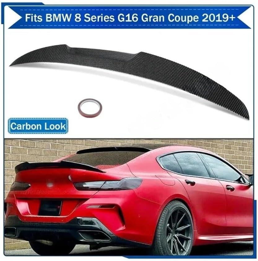 Carbon Fiber Look Rear Tail Wing Compatible with BMW 8 Series 2019-2022 G16 Gran Coupe M4 Style Rear Trunk Spoiler Wing Car Styling Body Kit