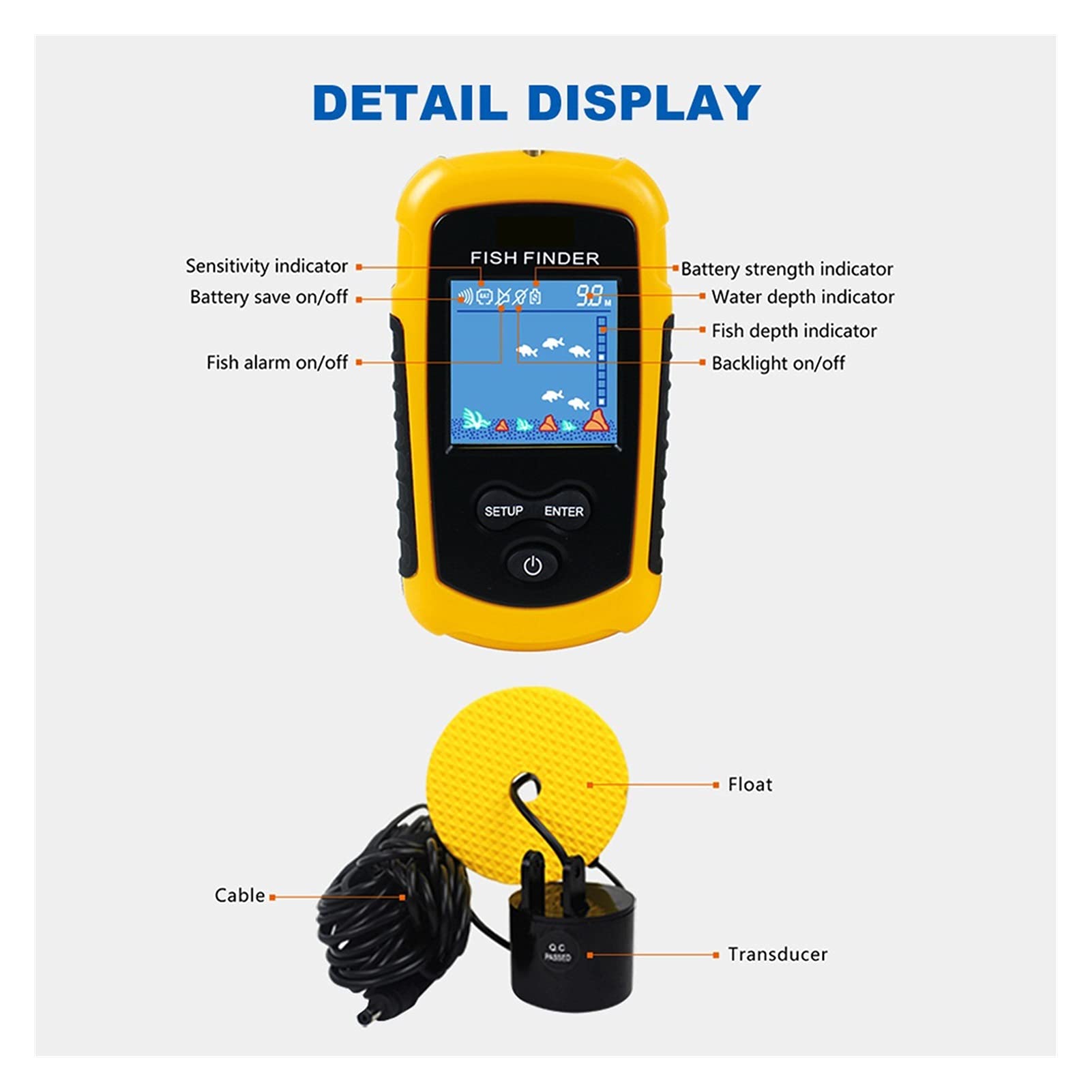 Wykrywacz ryb, 100m przenośny sonar. LCD Fishers Tools Fishing Echo Sounder Finder Kolorowy ekran
