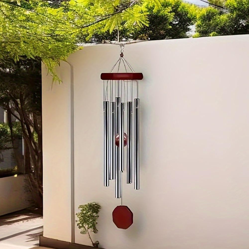 28-Calowy Dzwonek Wietrzny Do Użytku Na ZewnąTrz, Aluminiowy Dzwonek Z 6 Metalowymi Rurkami Do Dekoracji Na Zewnątrz, Na Patio, w Ogrodzie I Na Podwórku,Silver