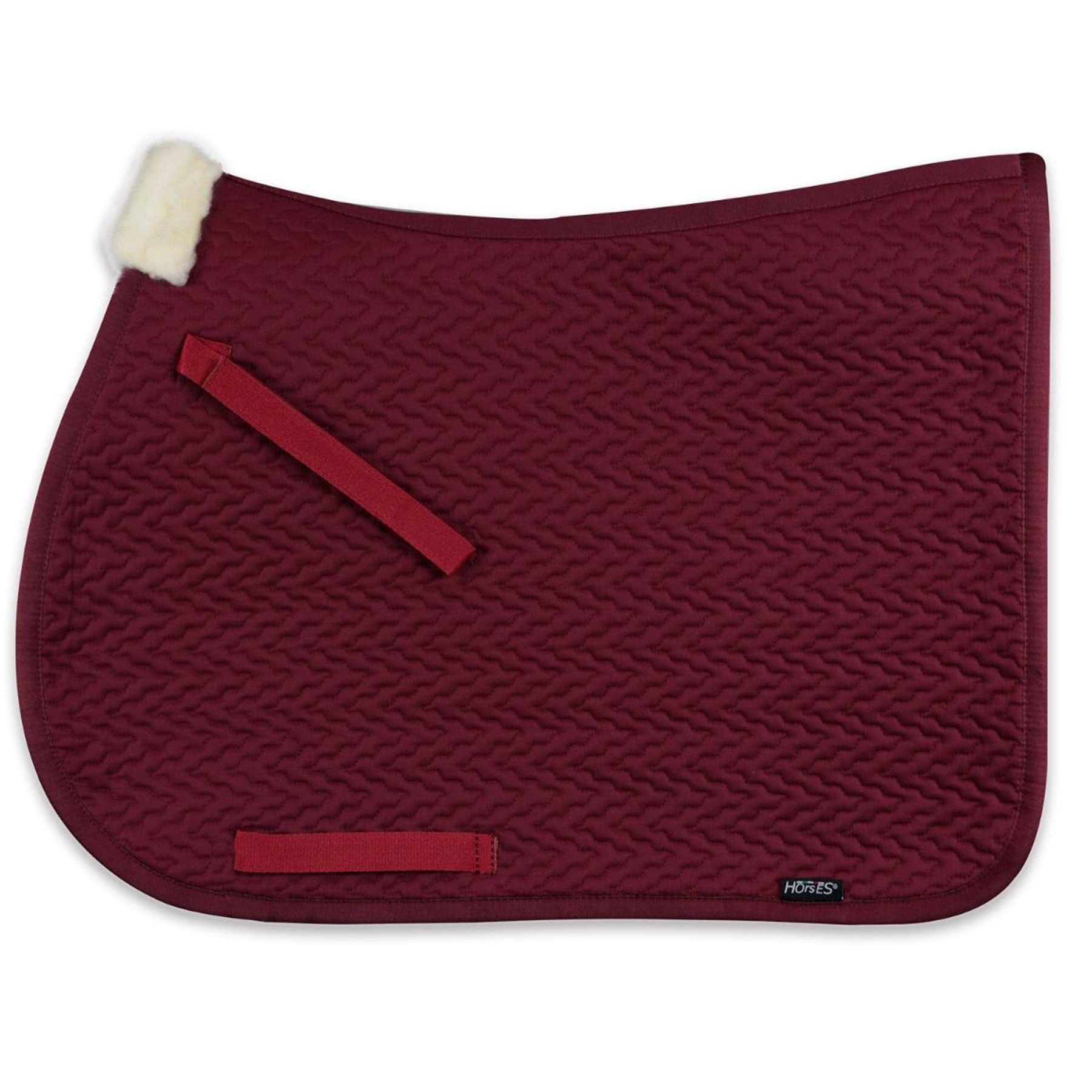 Tapis de Selle d'équitation Monte Anglaise Saut d’Obstacles Velcro Matelassage Fourrure Cob Bordeaux
