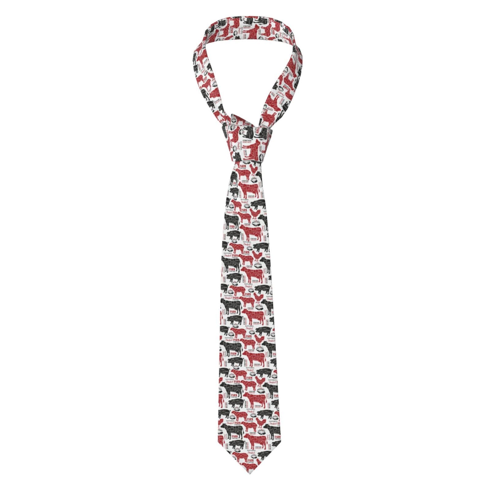 Poadnly Meat Cuts Diagrams Butcher Shop, Neckties Mens Ties Polyester Novelty Skinny Tie For Wedding Party