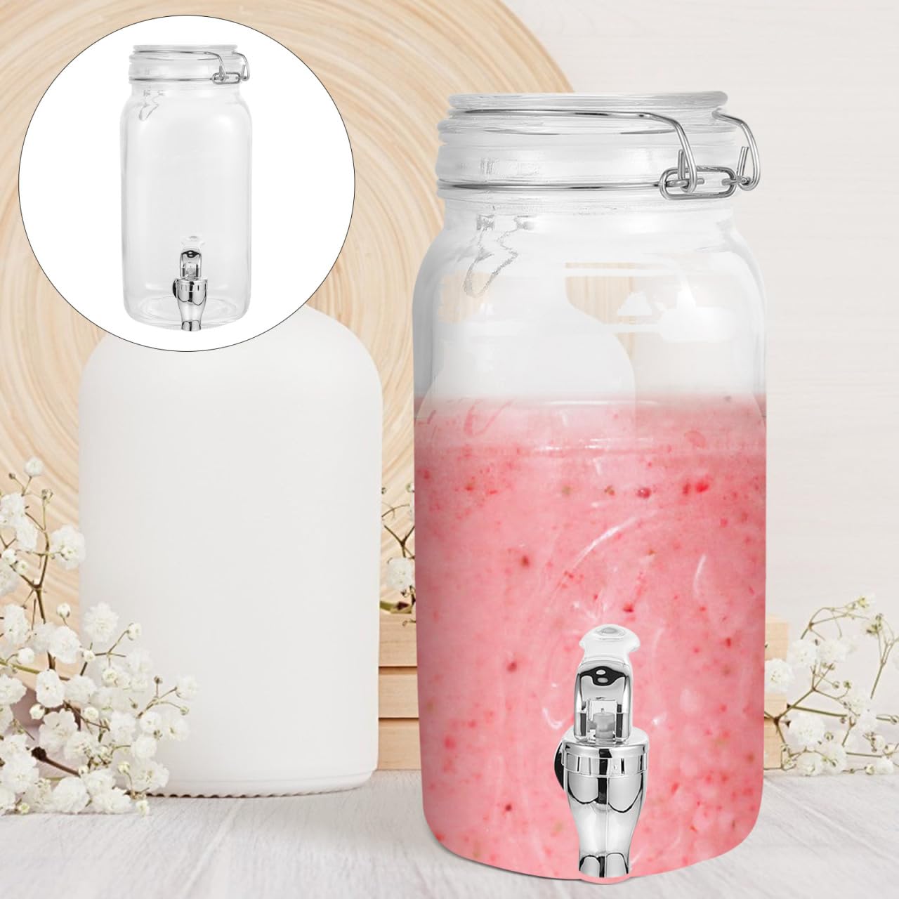 Dispensador de bebidas de vidrio con grifo, dispensador de bebidas frías para nevera, jugo, té helado, cóctel, picnic, barbacoa, fiestas, mostrador