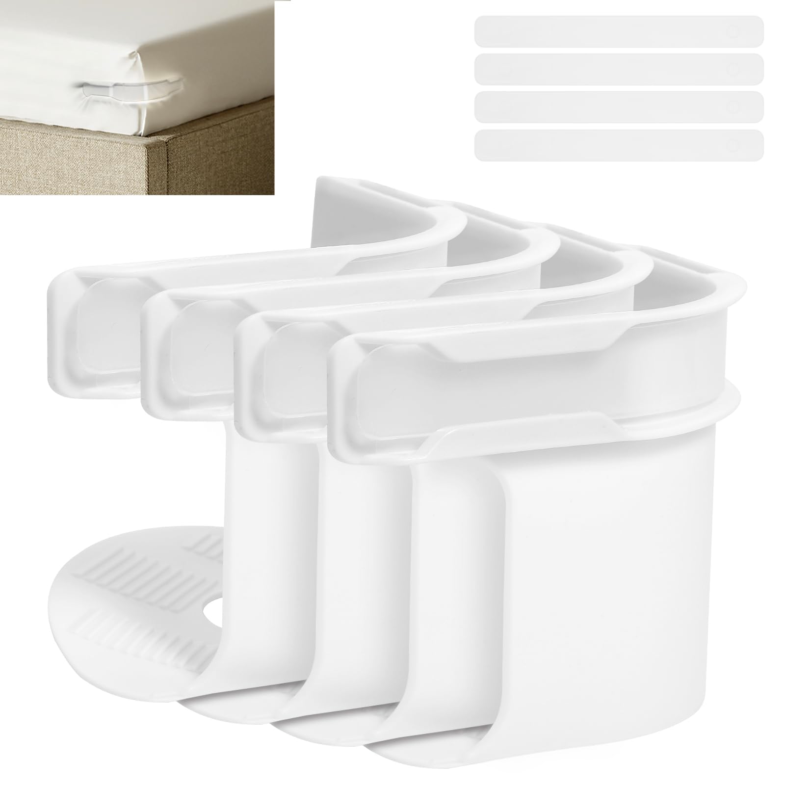 4 Pack Bed Sheet Holders with Lock Strips, Heavy Duty Non-Slip Fitted Sheet Clips and Corner Fasteners, Adjustable Straps to Keep Mattress, Bedding and Blankets Tight and Neat, Fits Most Sheet Sizes