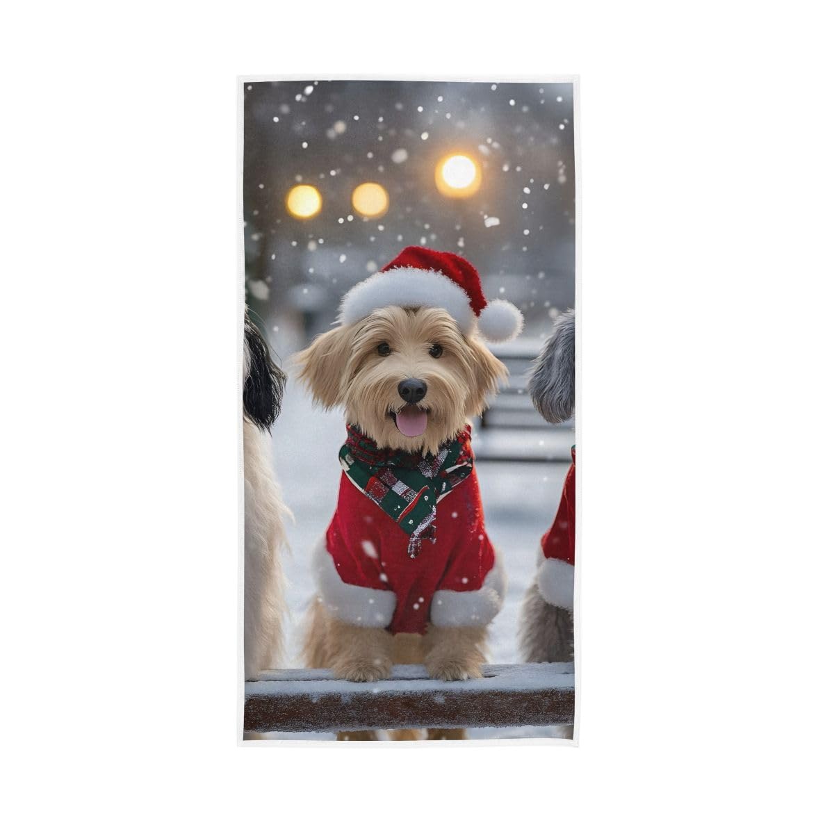 HUYGD Winter Happy Dogs Christmas Hand Towels, 15 x 30 Inches, Soft Highly Absorbent Towels for Bathroom Gym Hotel