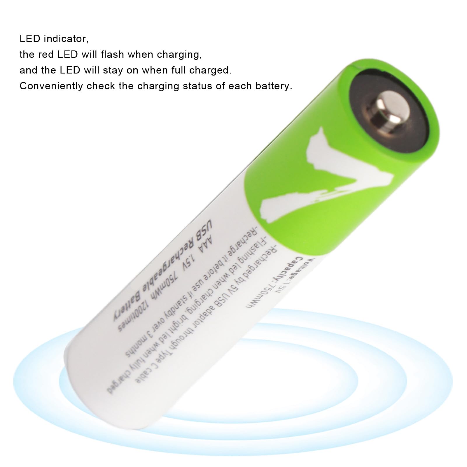 lyrlody Batterie Rechargeable AAA au Lithium-ION, Paquet de 4 Batteries de Grande capacité 750 Mah avec Chargement USB et Indicateur LED, pour Appareils Photo Numériques, Jouets et