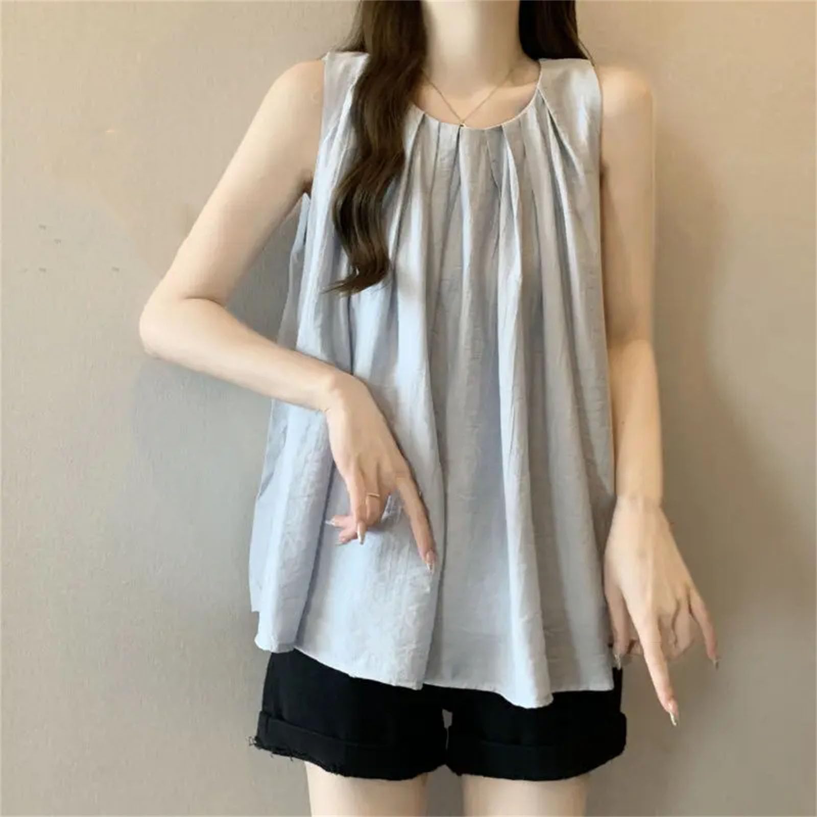 Maglietta da donna senza maniche, girocollo, alla moda, comoda, versatile, casual