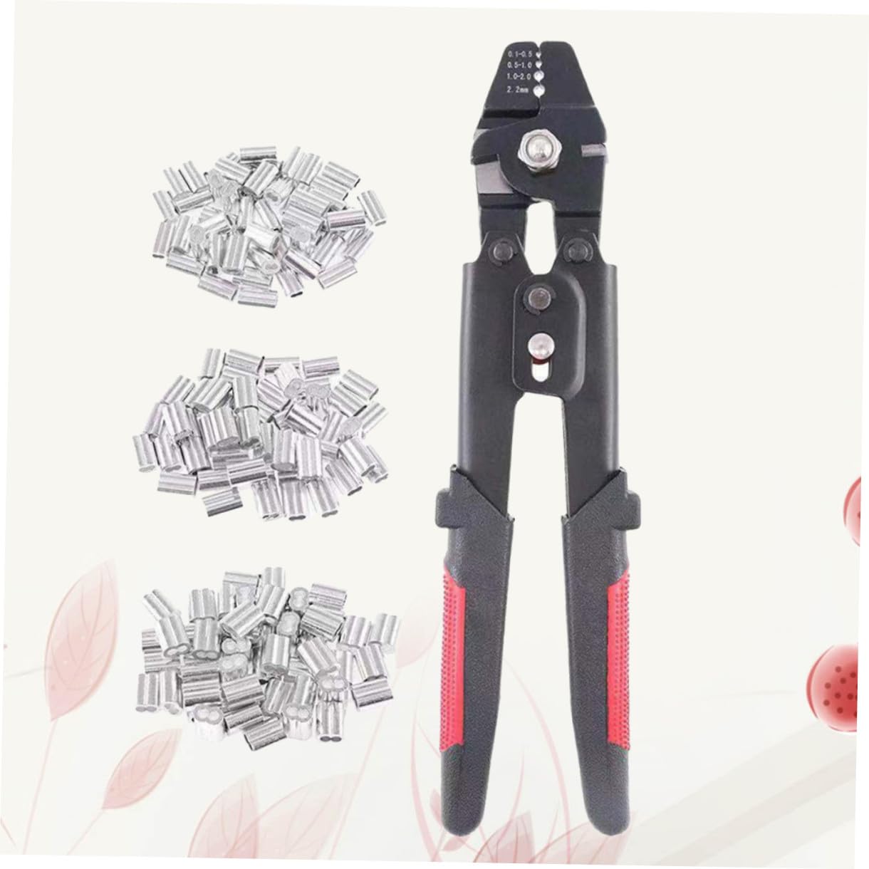 Pinza Crimpatrice per Cavi Acciaio al Carbonio Resistente alla Corrosione con Manicotto in Alluminio Manico Antiscivolo e 4 Posizioni di Crimpatura per Funi e Cani