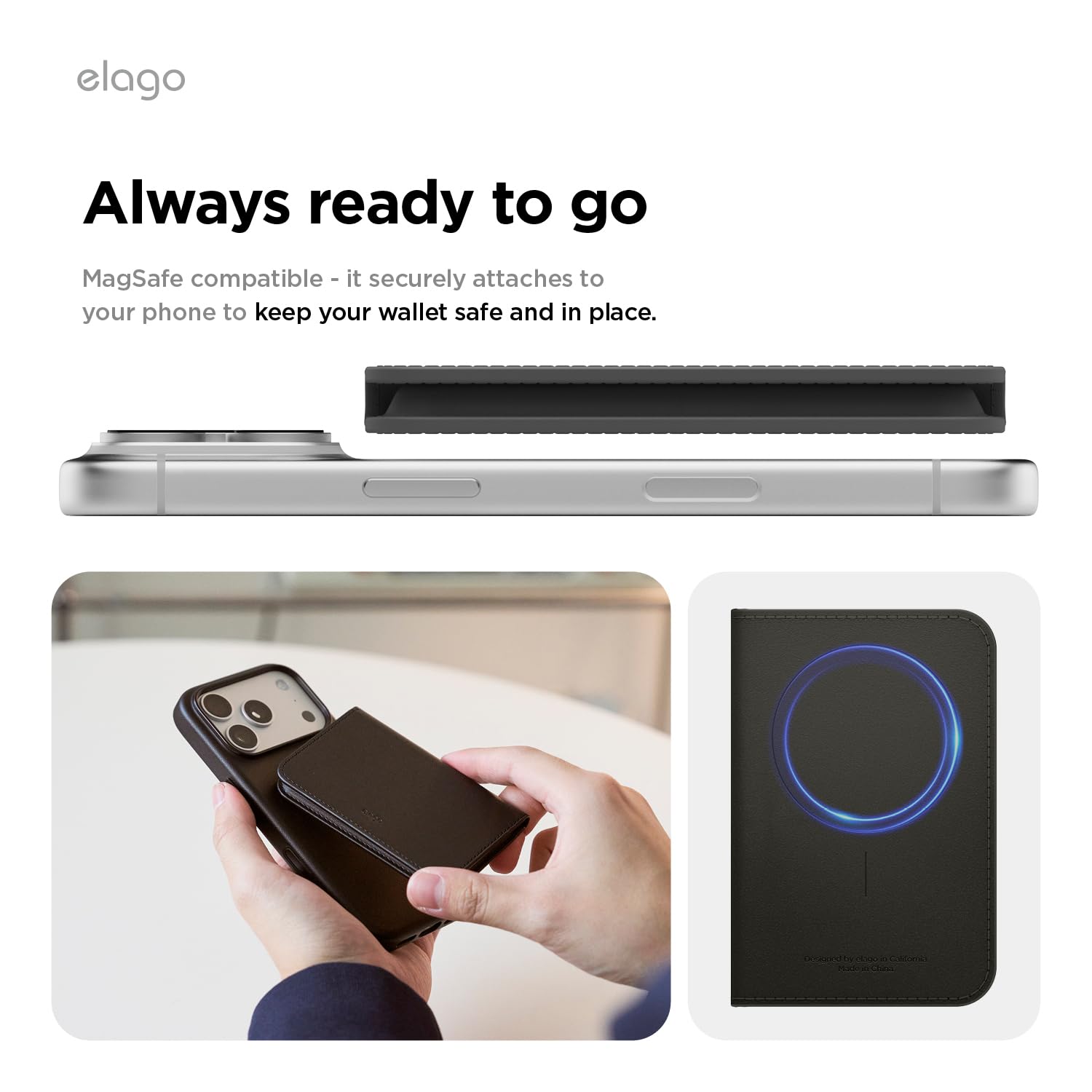 elago Porta Carte Magnetico in Pelle Sintetica per 4 Carte - Compatibile con MagSafe per iPhone, Portafoglio con Fissaggio Sicuro, Protezione Dai Graffi, Adatto a Monete e Banconote (Nero)