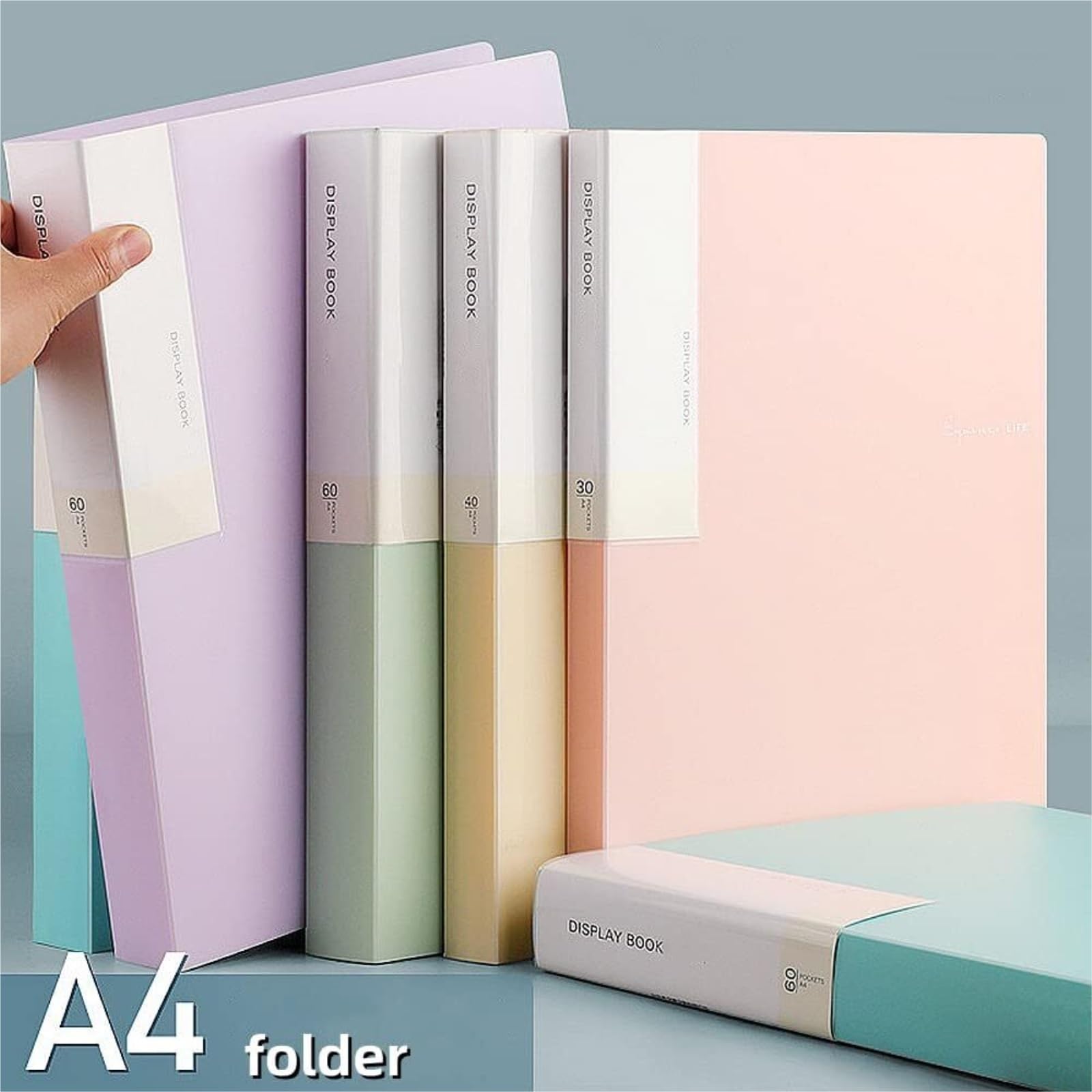 classeur Lot de 5 classeurs A4 avec pochettes en plastique, classeur de présentation de 40 pages, for l'école, le bureau ou la maison pochette