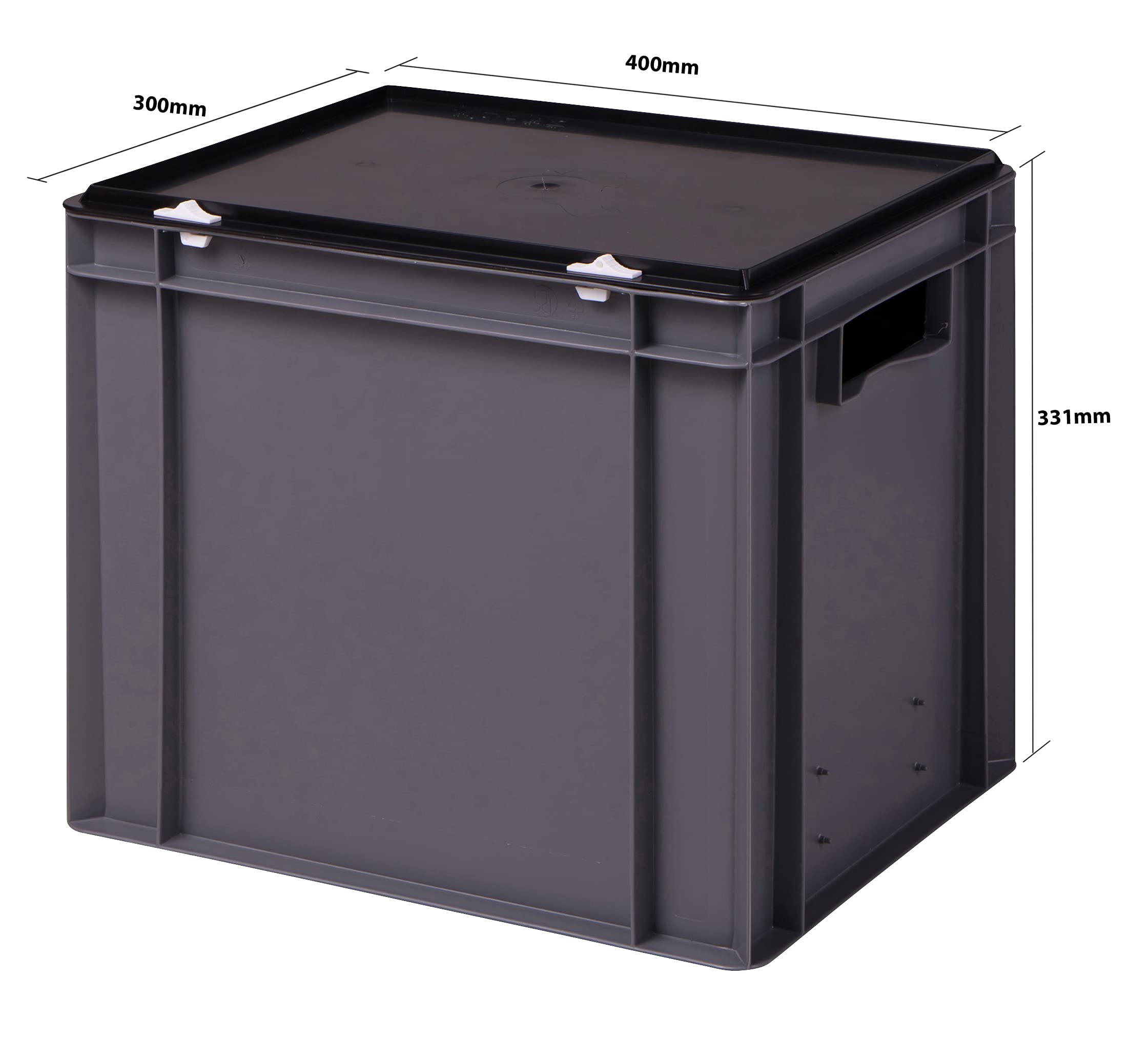 1a-TopStore Stabile Profi Aufbewahrungsbox Stapelbox Eurobox Stapelkiste mit Deckel, Kunststoffkiste lieferbar in 5 Farben und 21 Größen für Industrie, Gewerbe, Haushalt (grau, 40x30x33 cm)