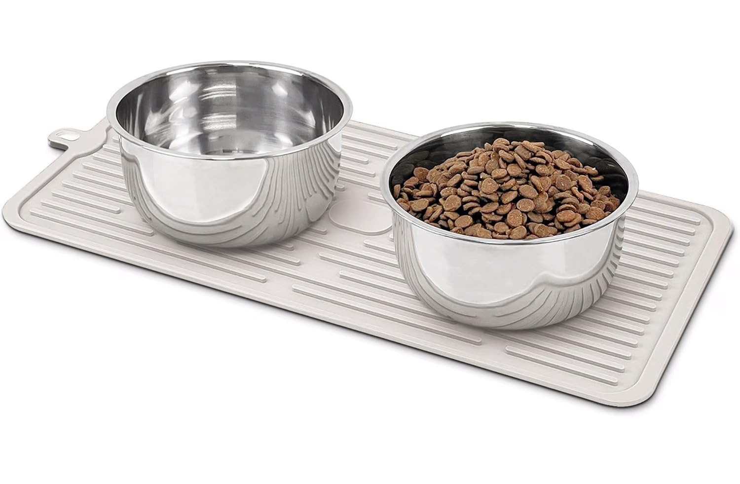 Ptlom Pet Placemat for Dog and Cat, Anti-Slip Waterproof Dogs Feeding Mat Prevent Food and Water Overflow, Bowl Mats Suitable for Medium and Small Pets, Cream, Silicone