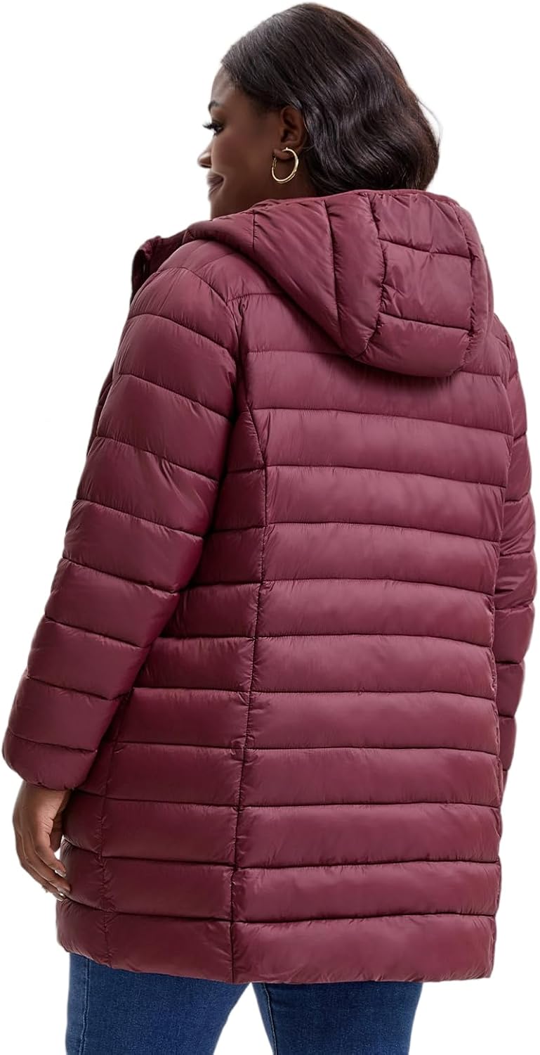 Women Plus Size Puffer Jacket 1X-7X Water-Resistant Mid-Length Winter Coat Lightweight Packable Puffer Coat - Image 3