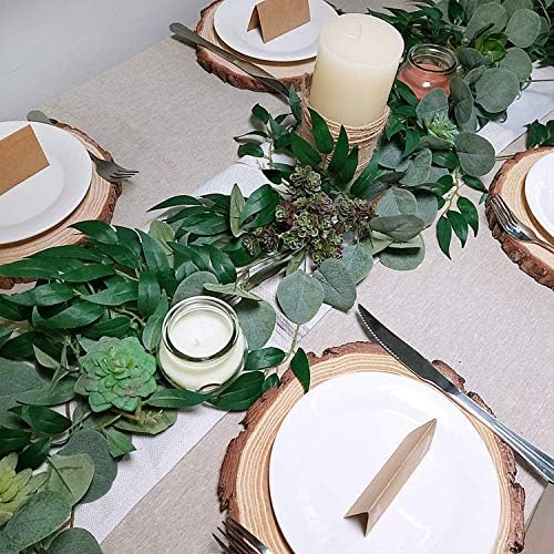 Whaline 6ft Artificial Blended Faux Silver Dollar Eucalyptus and Willow Leaves Vines, Hanging Leaf Garland for Home Garden Wall Doorway Backdrop Decoration, Birthday Wedding Party Decor