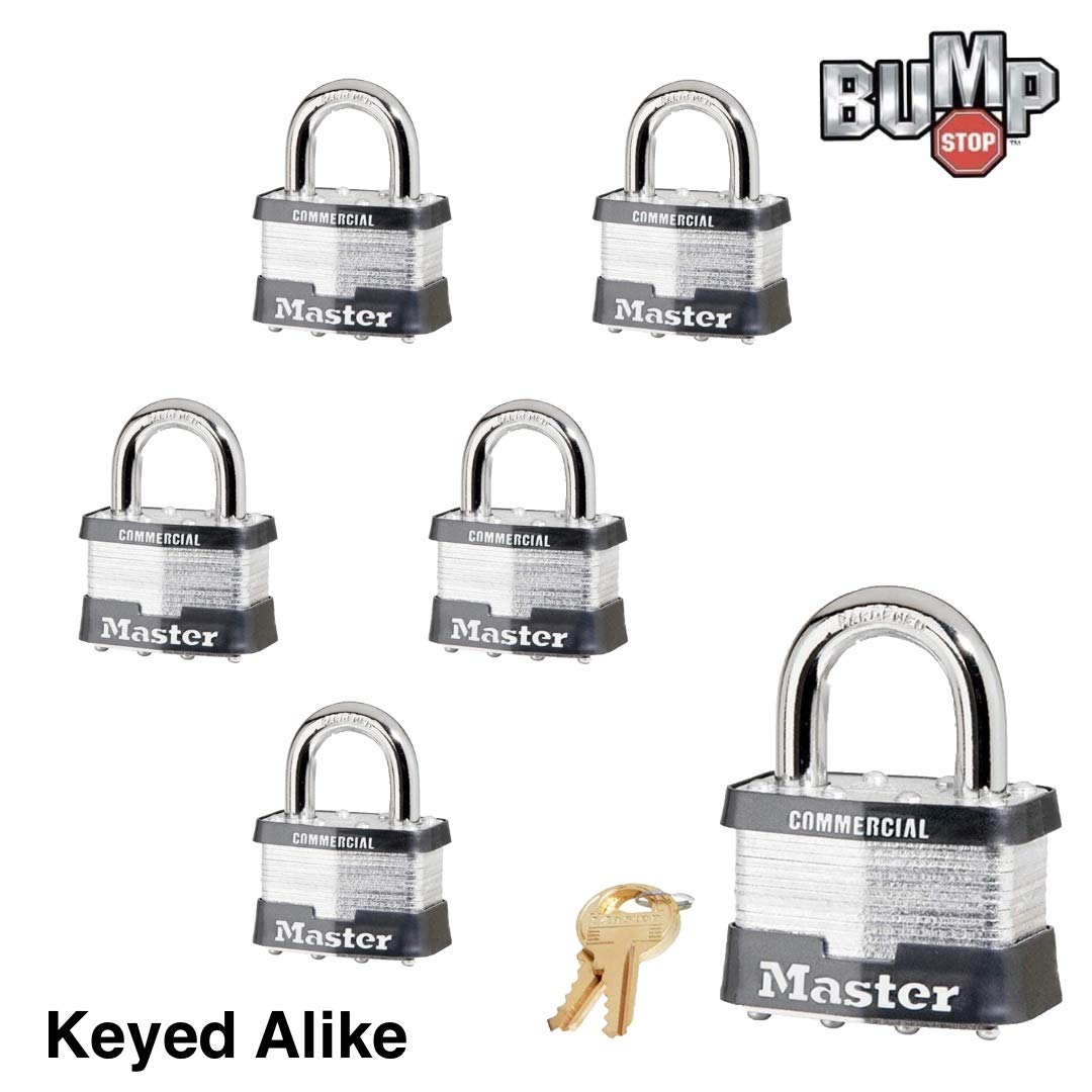 Master Lock Lucchetto – Corpo W x 1" L Grillo Sei (6) Serrature con chiave uguale 5 NKA-6 w/Bump Stop Technology