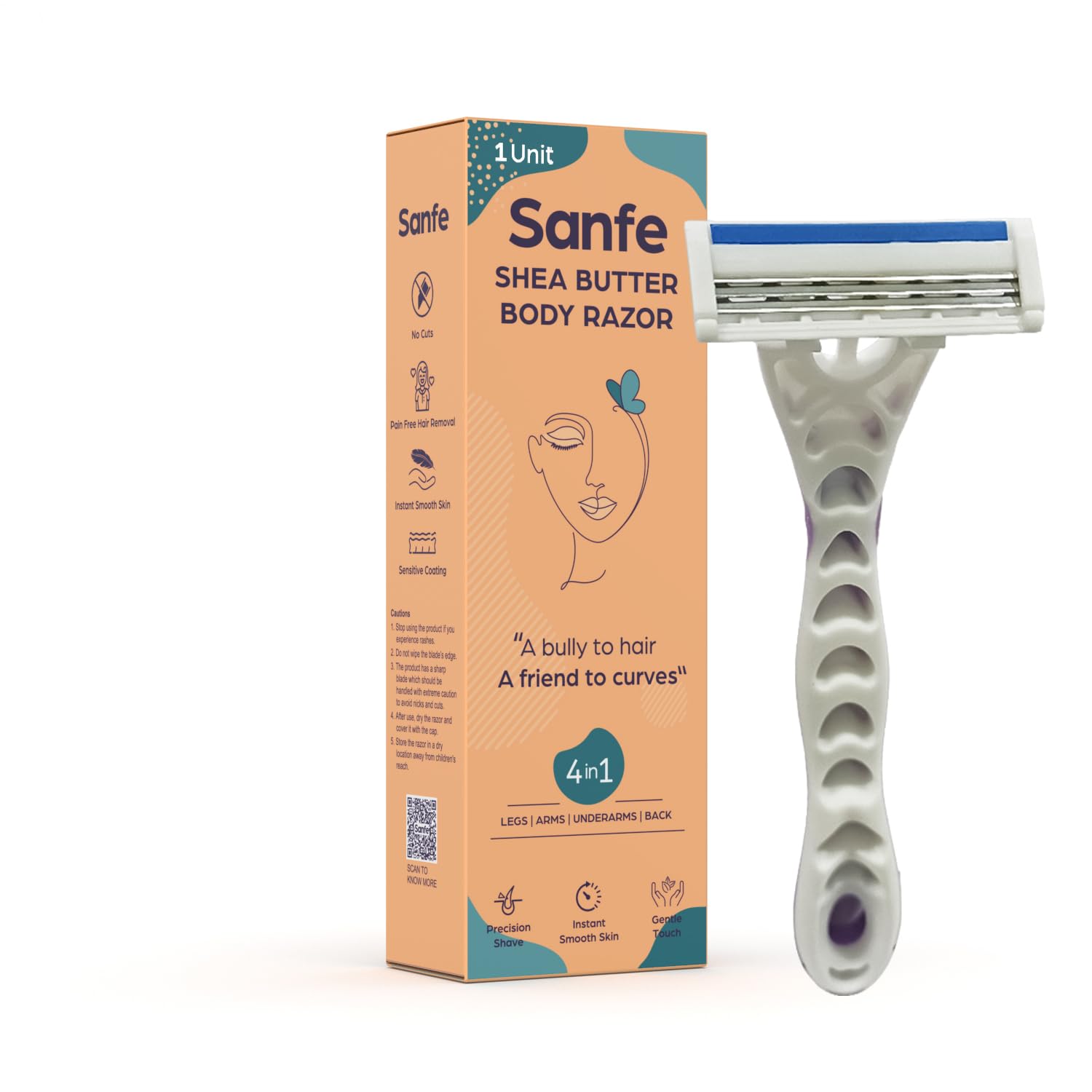 Sanfe Shea Butter Body Razor for Women's Hair Removal, with New No Cut & Bumps Technology | Safe Titanium Blades | Comfortable Grip | Safe For Bikini Area | Instant & Pain-Free Hair Removal | Protective Sleeve and Anti-Slip Grip-image-42