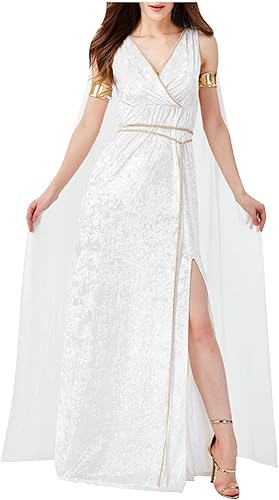 Uillui Disfraz de diosa griega para mujer, disfraz de cosplay de Halloween, vestido de diosa Athena, vestido de mitología griega romana antigua