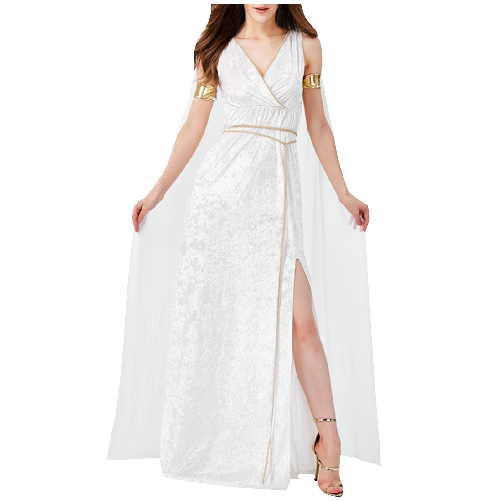 Rkaixuni Women's White Halloween Costume 2023 Greek Goddess Renaissance Dress With Cloak Velvet Ball Gown Medieval Cosplay Outfits