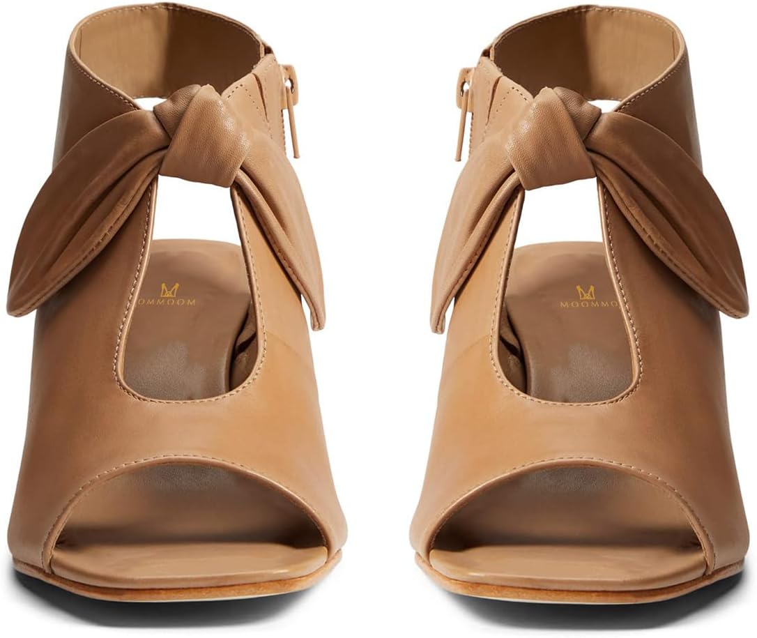 MOOMMO Women Heeled Sandals with Bow Open Toe Low Chunky Block Heel Sandal Booties Cutout 2" Heels Backless Slingback Dress Shoes Peep Toe Back Zipper Suede Sandal Dressy Summer Beach Casual 4-13 M US - Image 5
