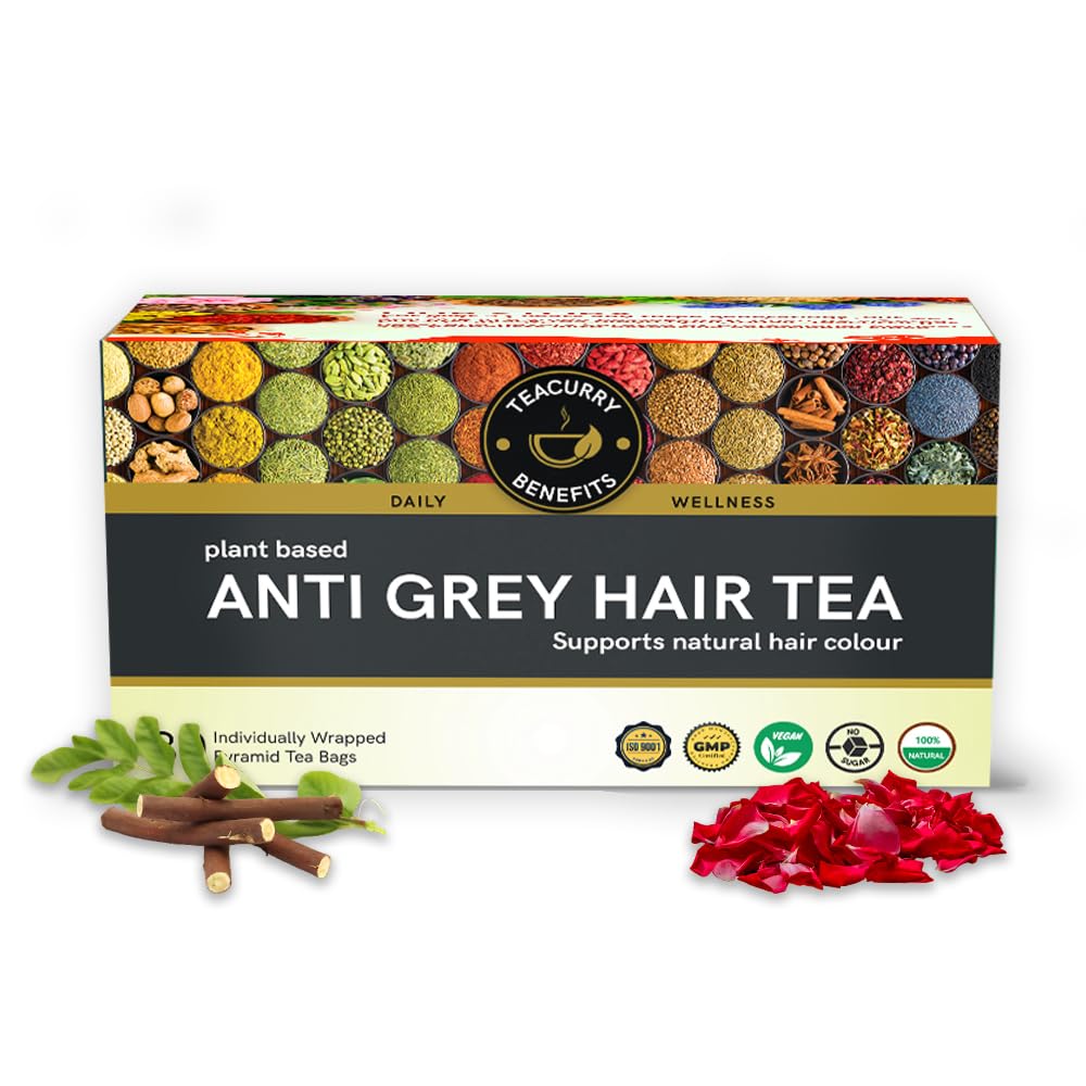Teacurry Grey Hair Tea - (1 Month Pack, 30 Tea Bags) Helps to regain natural hair color, Boost’s melanin production & Lower the hair fall | 100% Natural (B0CD29L8MT) Amazon Price History, Amazon Price Tracker
