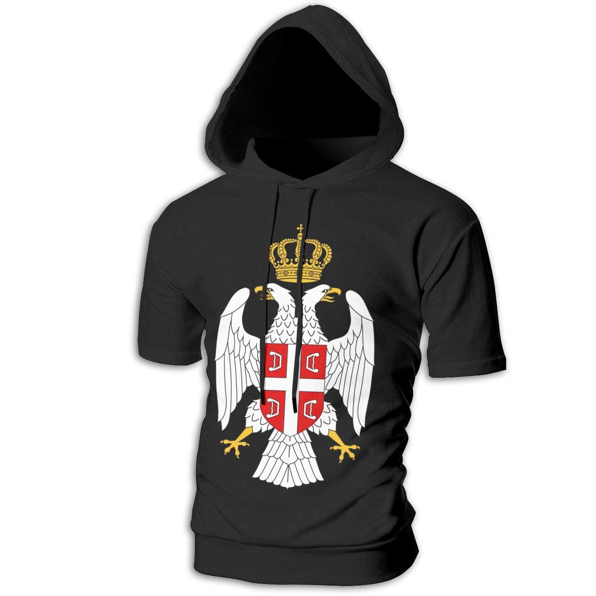Men's Coat of Arms of Republic of Serbia National Emblem Short Sleeve Hoodies Hooded Sweatshirt Tunic Shirt Set
