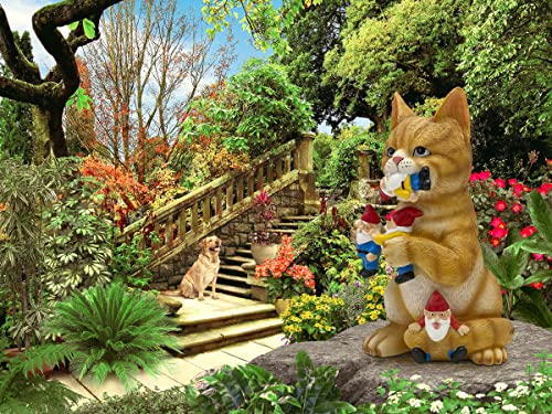 By Mark & Margot - Mischievous Cat Garden Gnome Statue Figurine - Best Art Décor For Indoor Outdoor Home Or Office (Orange) #TOP5
